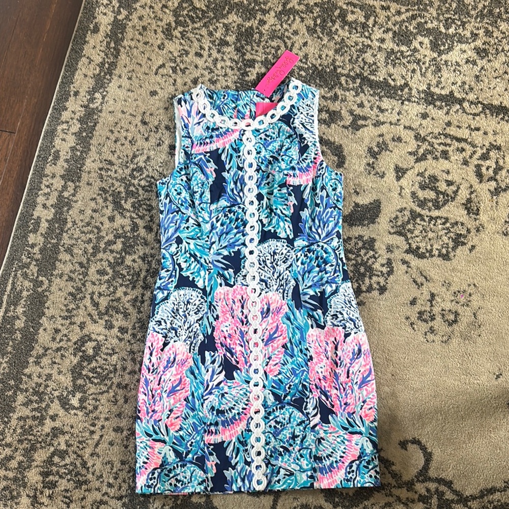 Lilly Pulitzer Blue and Pink Floral Dress with Lace